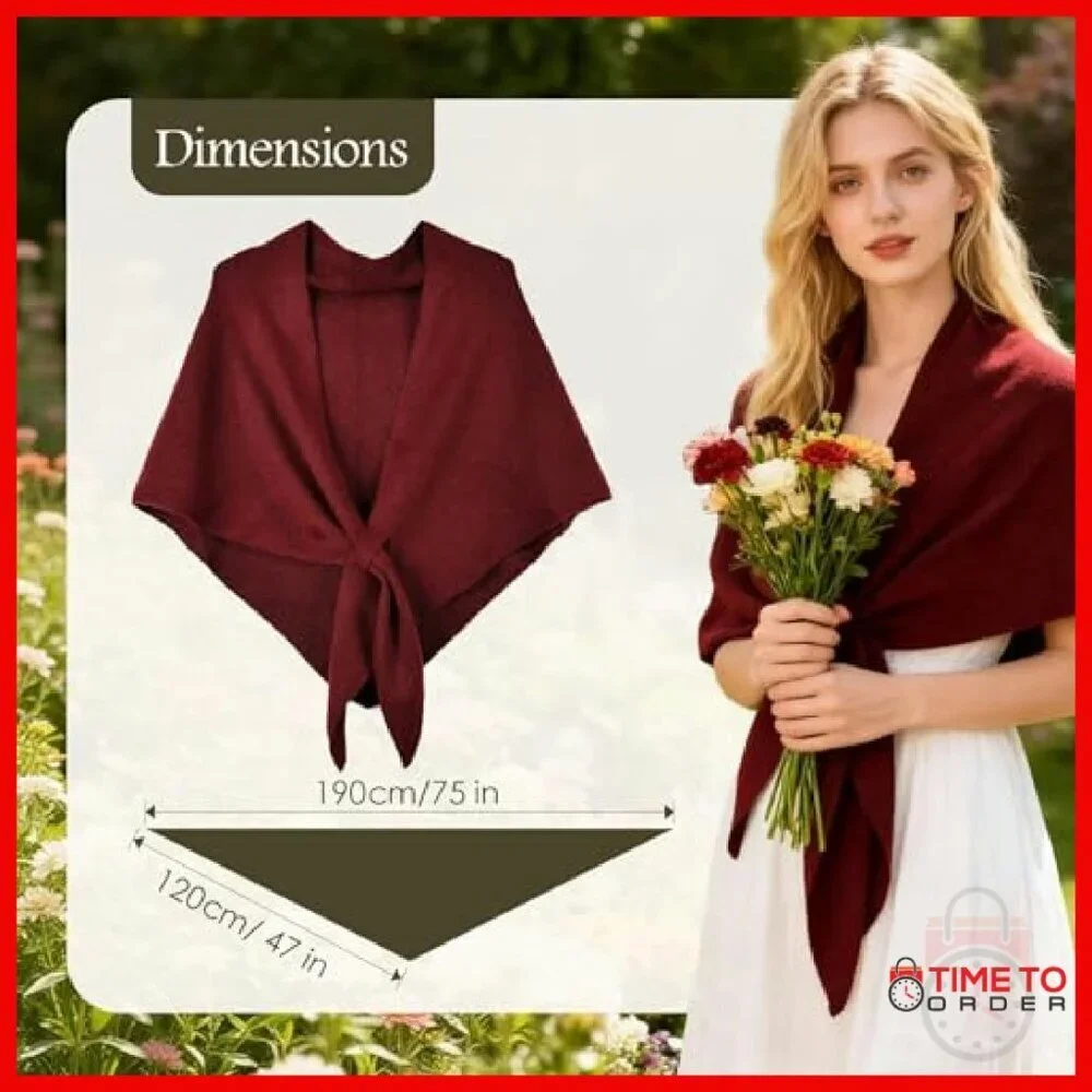 Large Knitted Triangle Shawl Scarf Pashmina Blend Winter Wrap Cape